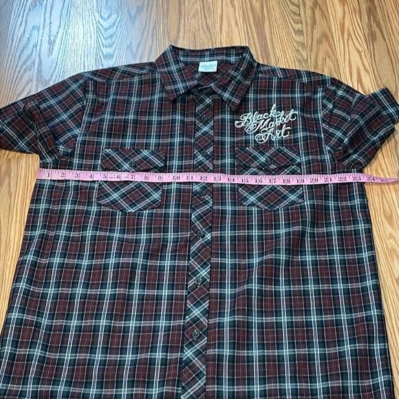 Men’s Dead End Black Market Art Skull Shirt, short sleeve button up plaid, XL - Picture 3 of 8